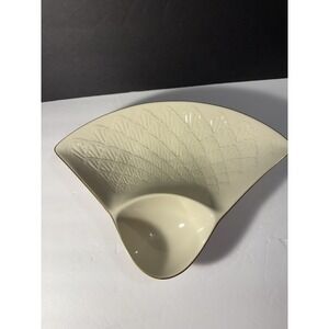 Lenox Jacquard Chip and Dip Fan Dish 16"Embossed Ivory China Gold Trim USA Rare
